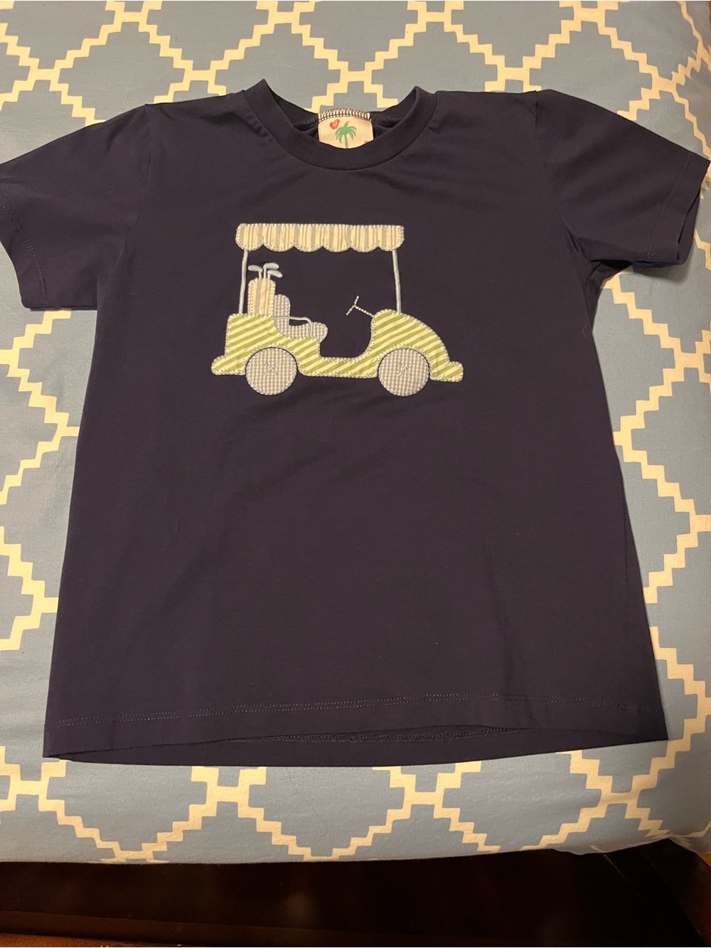 Shrimp and Grits Kids Boys Applique Golf Cart T-shirt
